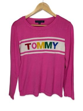 Tommy Hilfiger Pink 'TOMMY' Logo Long Sleeve Sweater. Medium